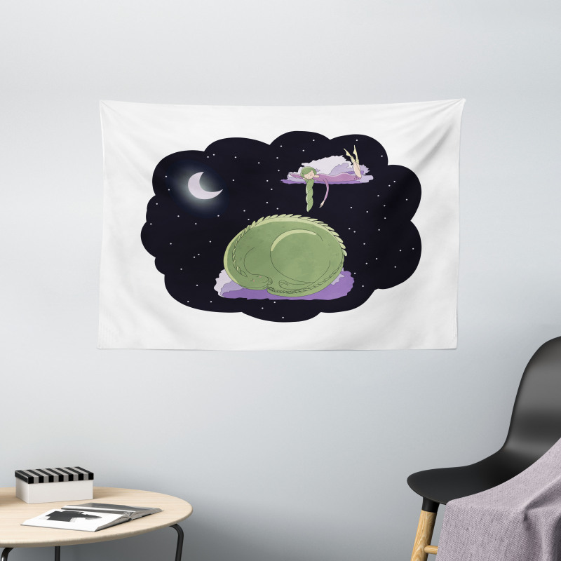 Sleeping Kid Dragon Wide Tapestry