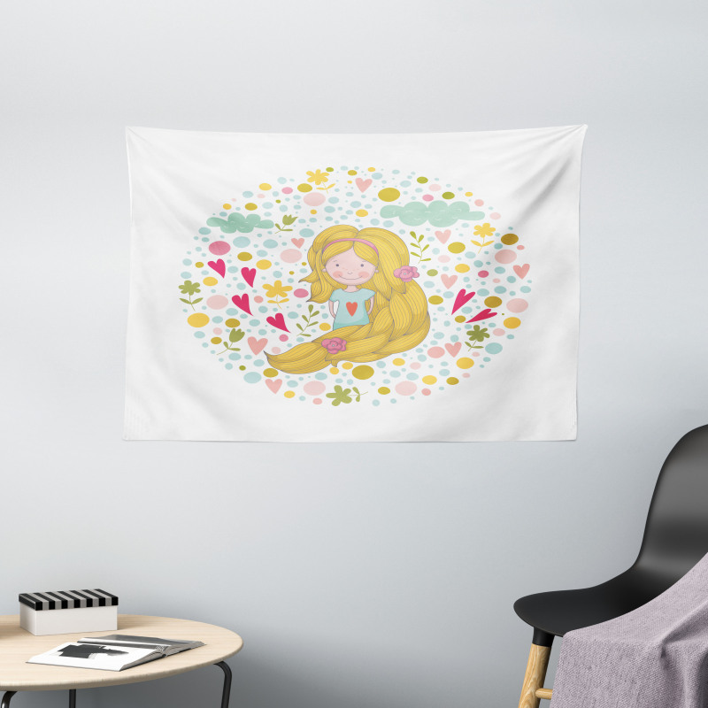 Cheerful Spring Kid Wide Tapestry