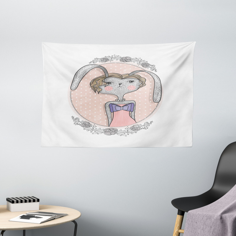 Bunny Portrait Wide Tapestry
