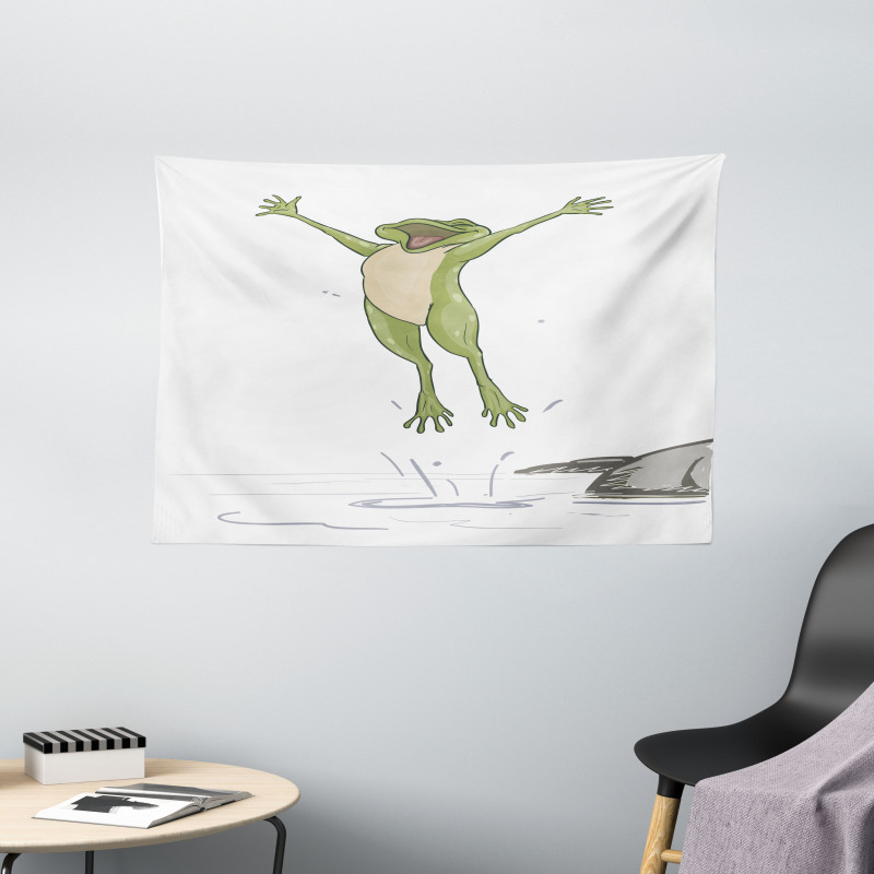 Happy Jumping Toad Humor Wide Tapestry