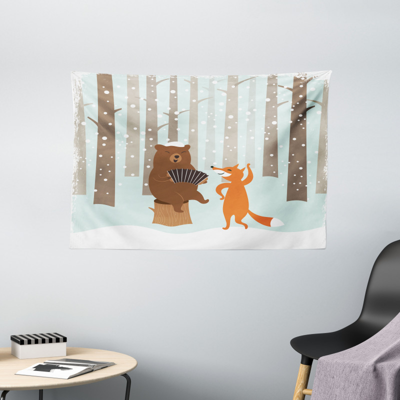 Bear with Accordion Fox Wide Tapestry