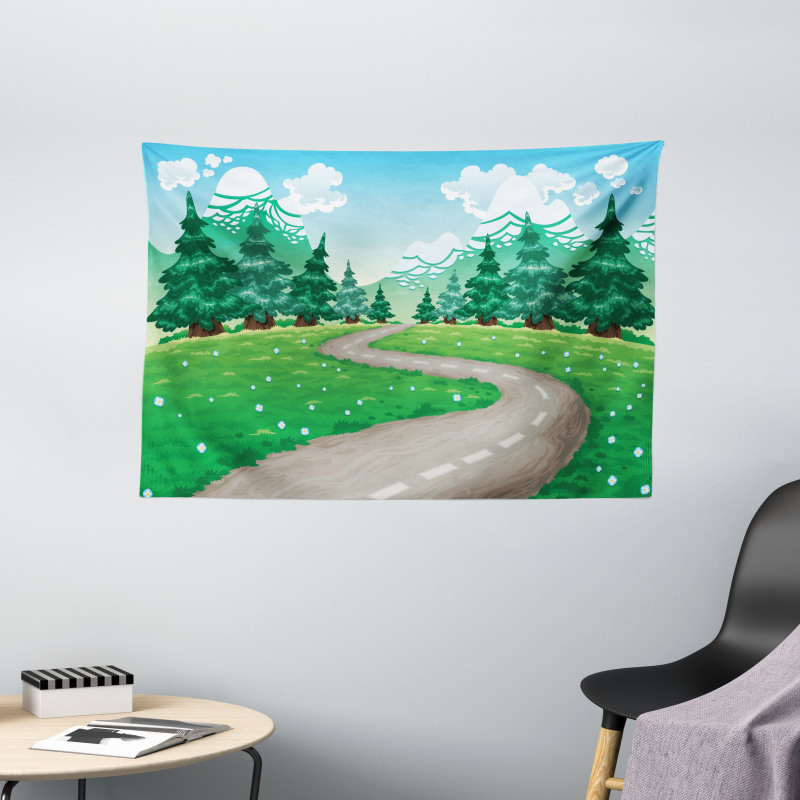 Pathway Among Pine Trees Wide Tapestry