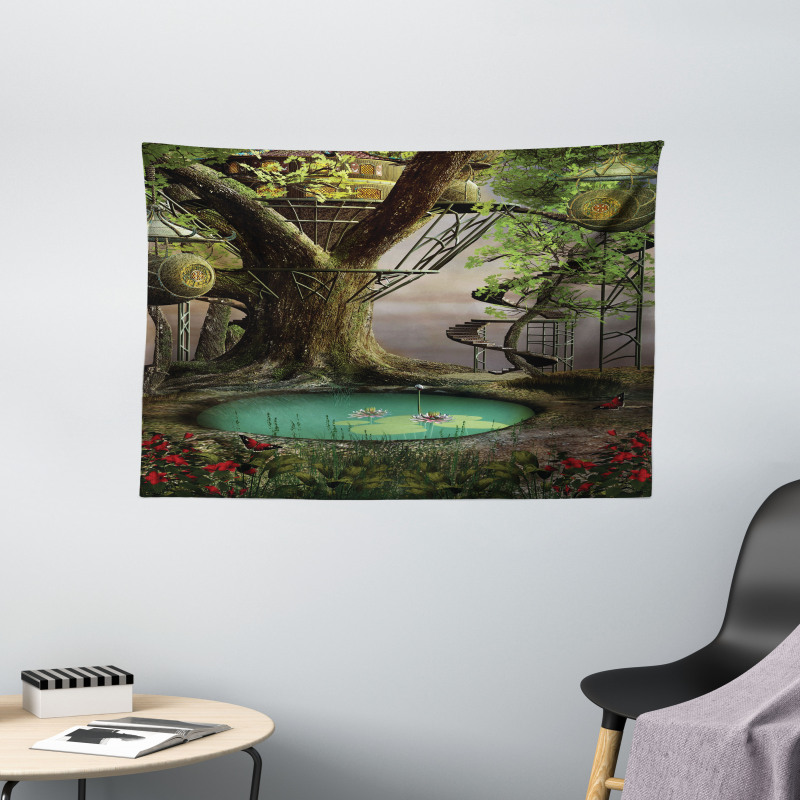 Enchanted Tree Fort Pond Wide Tapestry