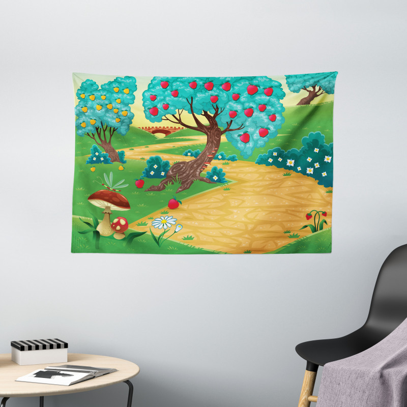 Apple Tree and Dragonfly Wide Tapestry