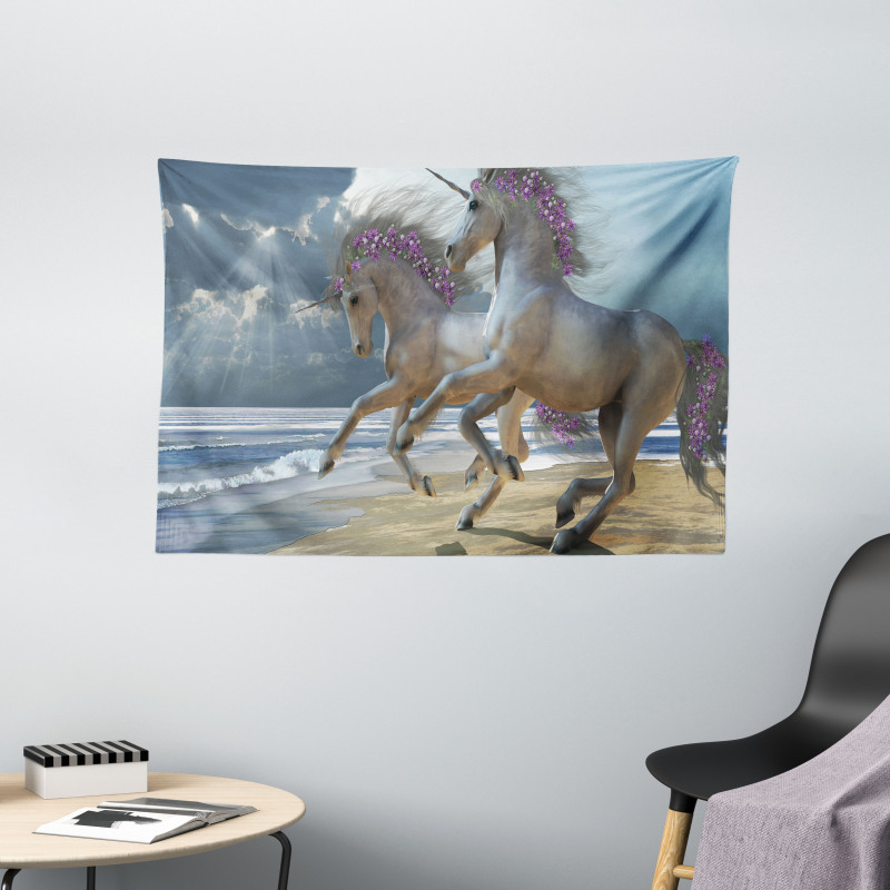 Flower Adorned Mane Horse Wide Tapestry