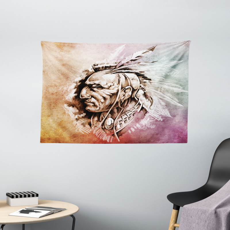 American Native Sketch Wide Tapestry