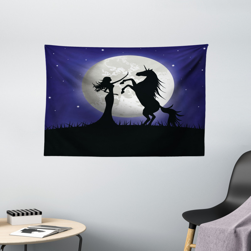 Rampant Horse and Girl Wide Tapestry