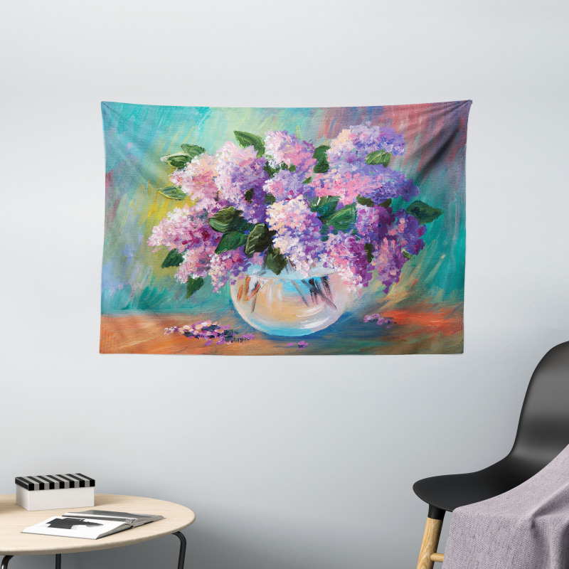 Oil Painting Flowers Art Wide Tapestry