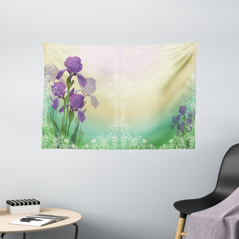 Blossoming Iris Bridal Wide Tapestry