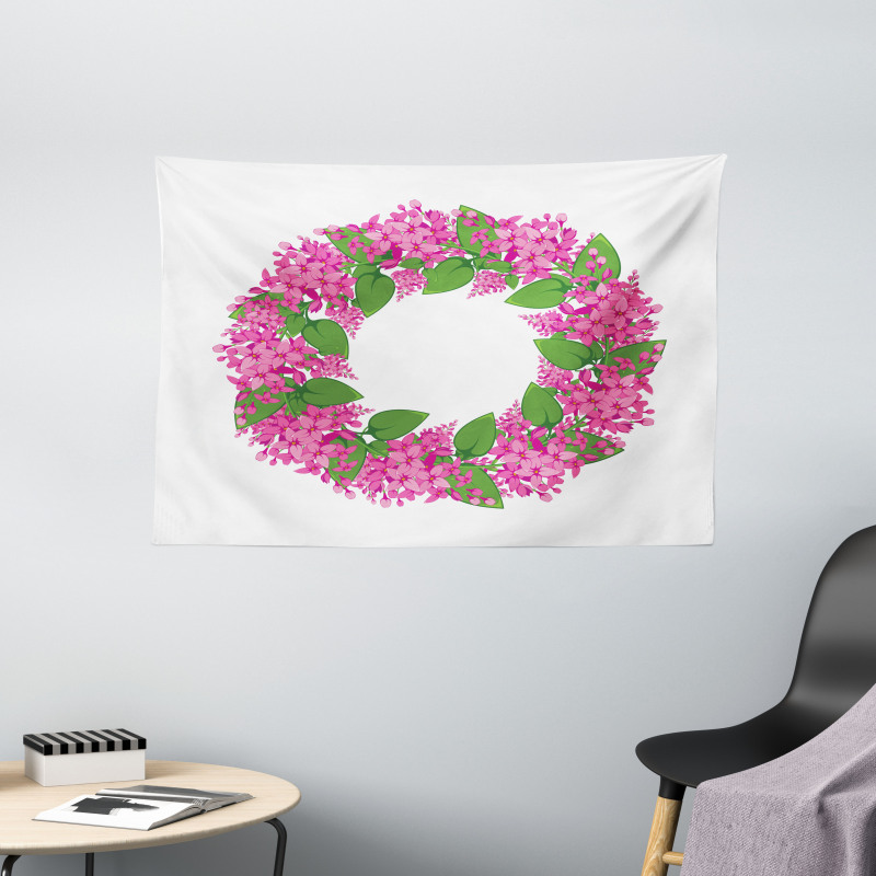 Pink Blossoms Wreath Wide Tapestry