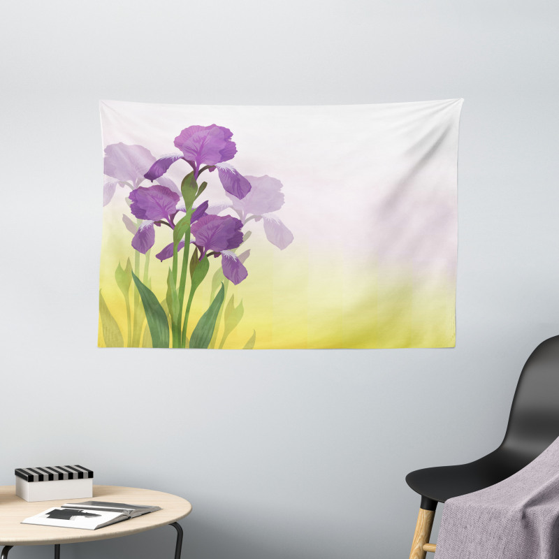 Iris Flowers Leaves Wide Tapestry
