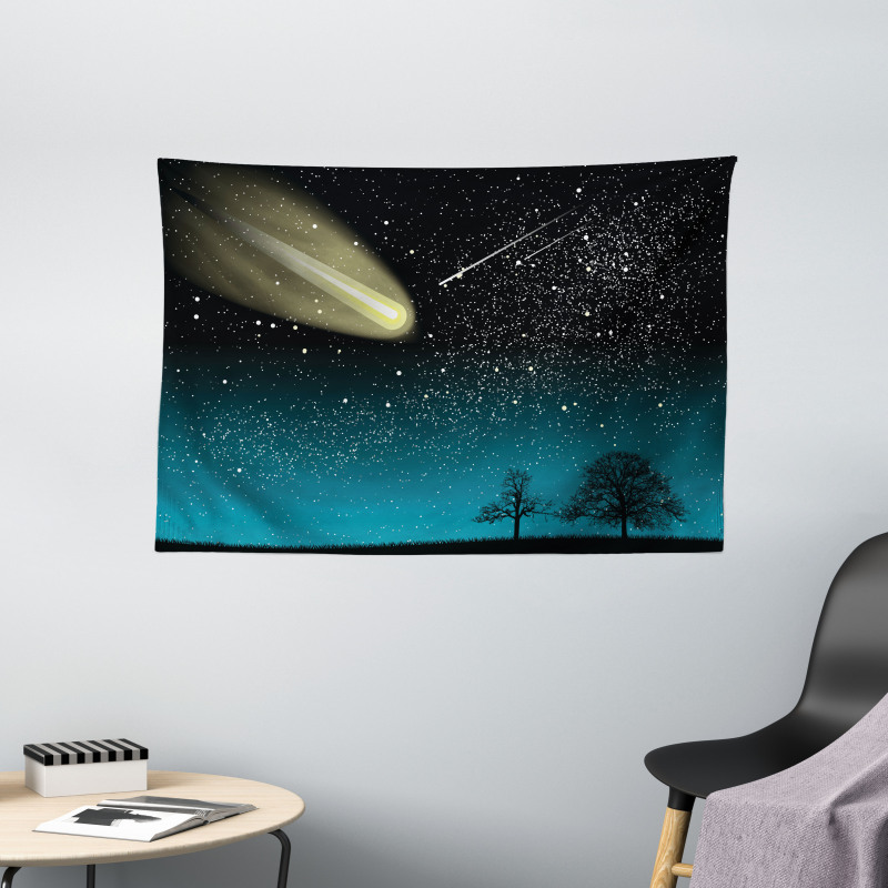 Shooting Stars at Night Wide Tapestry