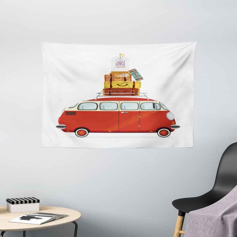 Cartoon Retro Minivan Wide Tapestry