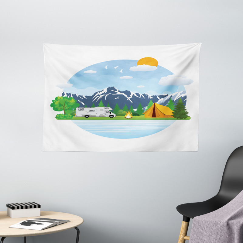 Forest Camping Summer Wide Tapestry