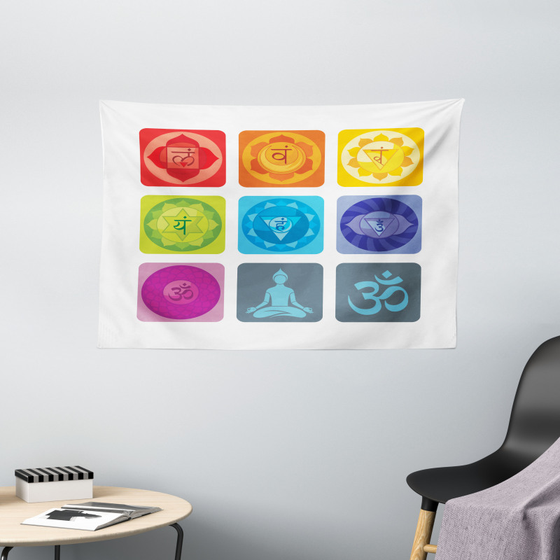 Round Edges Figures Yoga Wide Tapestry