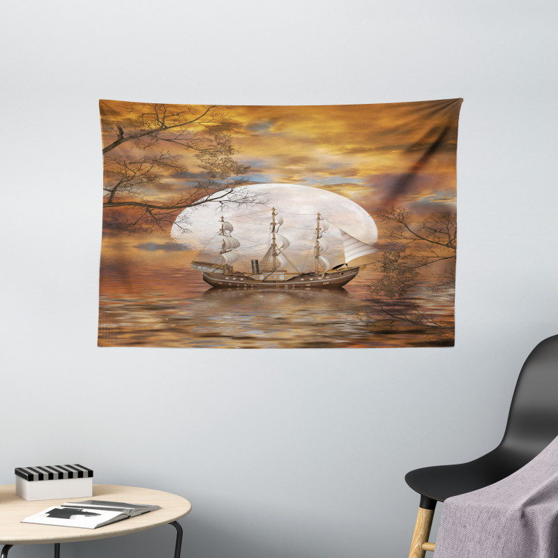 Full Moon Nautical on Moon Wide Tapestry