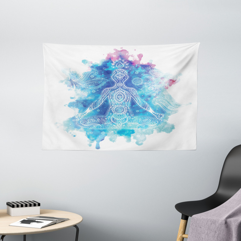 Damask Stencil Mandala Wide Tapestry