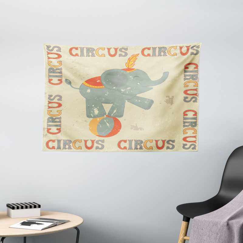 Retro Print Elephant Wide Tapestry