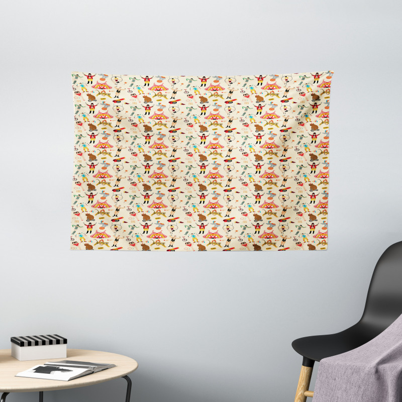 Retro Circus Firgures Wide Tapestry