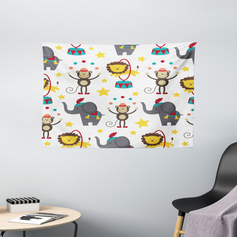 Doodle Circus Animals Wide Tapestry