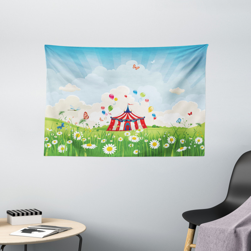 Sunny Sky Grass Tent Wide Tapestry