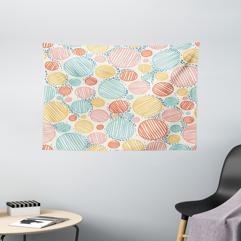 Striped Circles Pastel Wide Tapestry