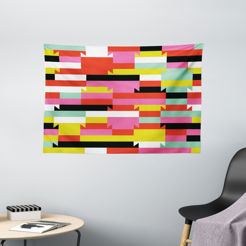 Geometric Blocks Lines Wide Tapestry