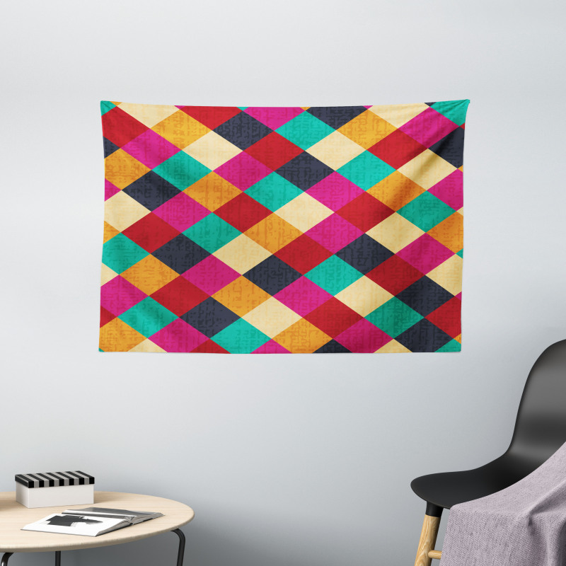 Distressed Checkered Wide Tapestry