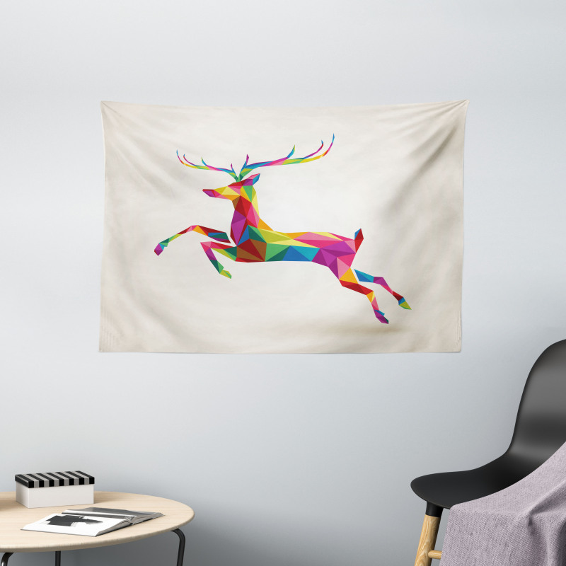 Colorful Fractal Deer Wide Tapestry