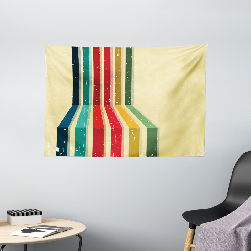 Vintage Colorful Strips Wide Tapestry