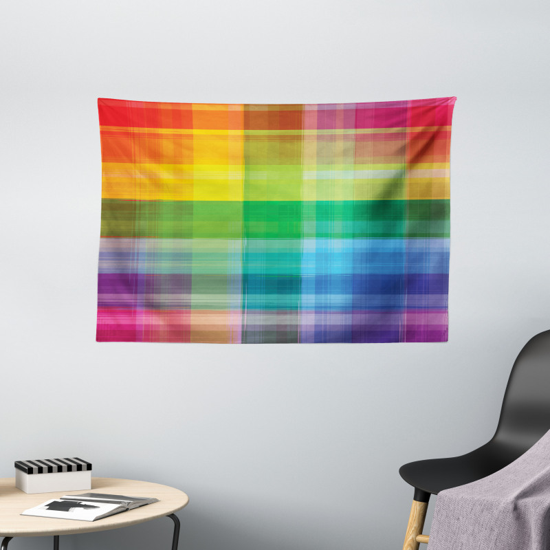 Retro Plaid Wide Tapestry