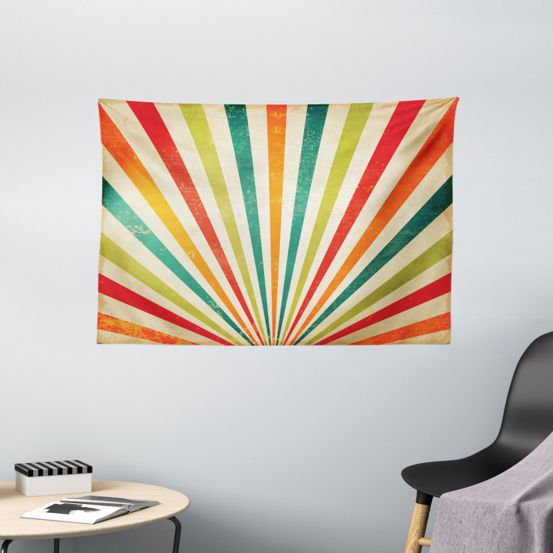 Retro Sun Rays Wide Tapestry