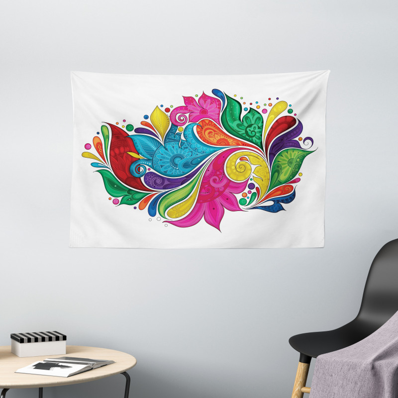 Vibrant Colorful Leaves Wide Tapestry