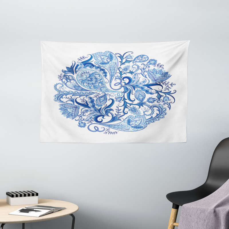 Paisley Circle in Blue Wide Tapestry