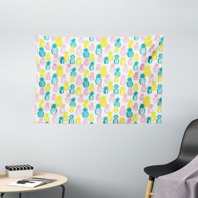 Colorful Doodle Food Wide Tapestry
