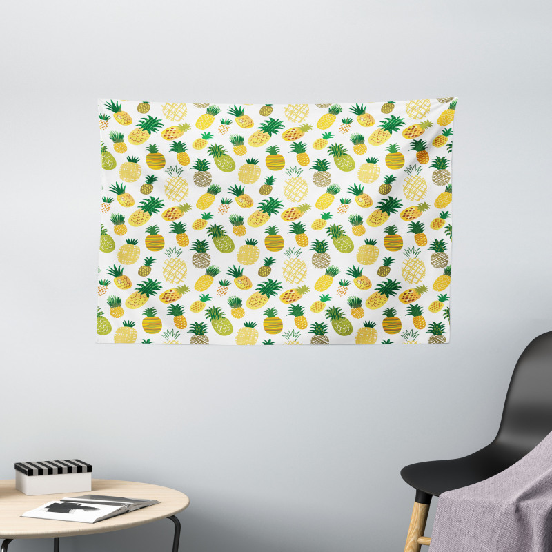 Cartoon Fruits Pineapples Wide Tapestry