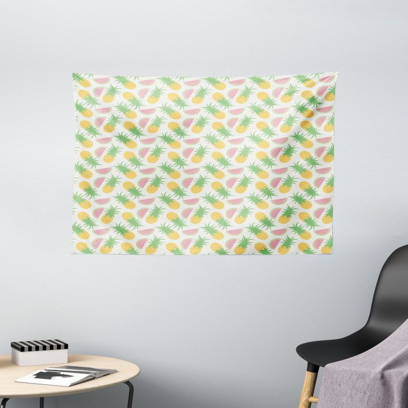 Watermelon and Dots Wide Tapestry