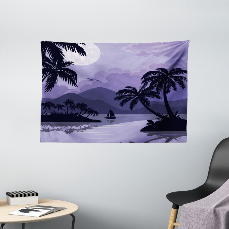 Caribbean Island Night Wide Tapestry