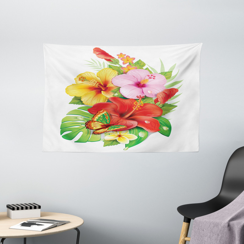 Colorful Hibiscus Blooming Wide Tapestry