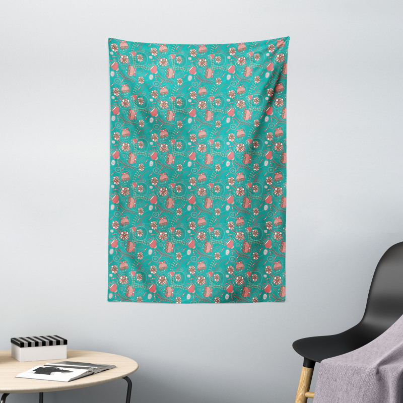 Abstract Flowers Dots Tapestry