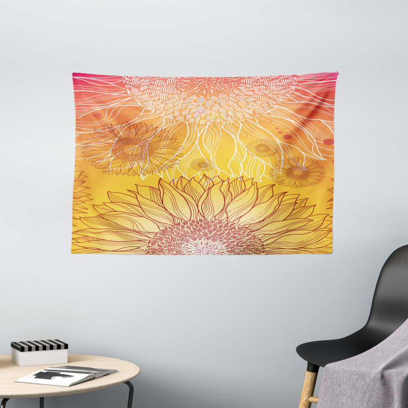 Sunflower Plants Wide Tapestry