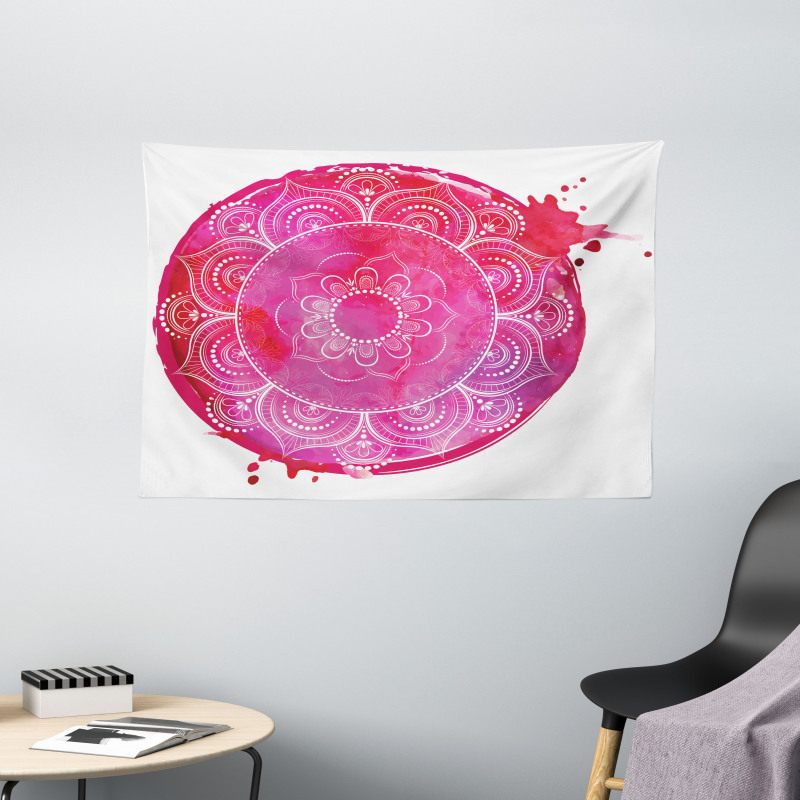 Pink Watercolor Mandala Wide Tapestry