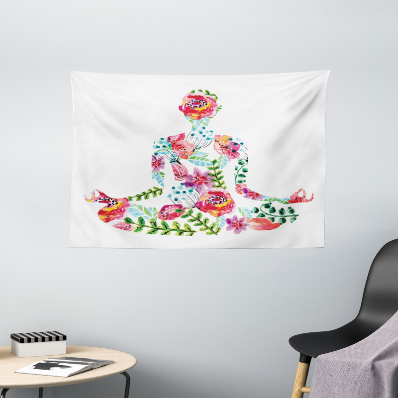 Silhouette with Flowers Wide Tapestry