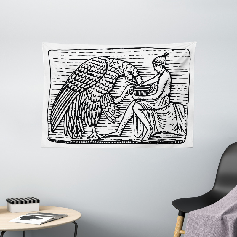 Greek Man and Eagle Wide Tapestry