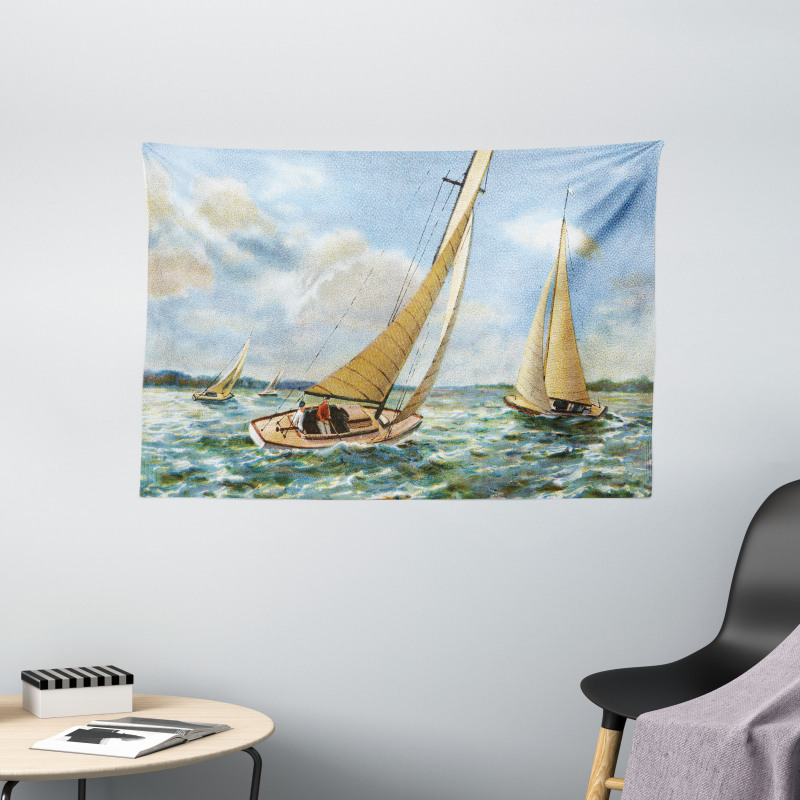 Sailing Wavy Sea Wide Tapestry