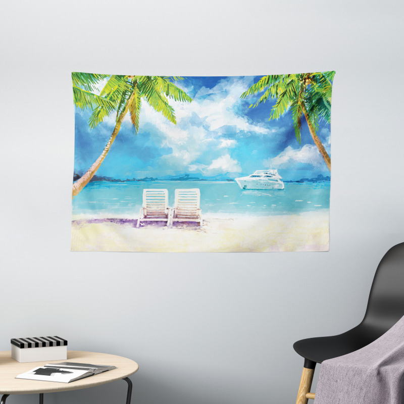 Exotic Beach Palms Wide Tapestry