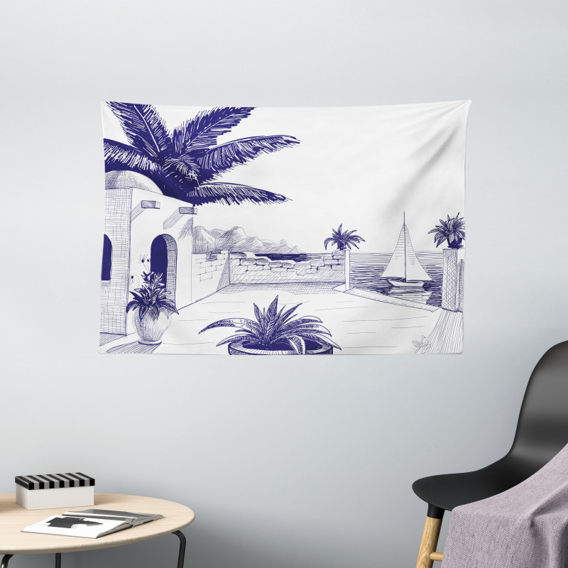 Beach House by Sea Wide Tapestry
