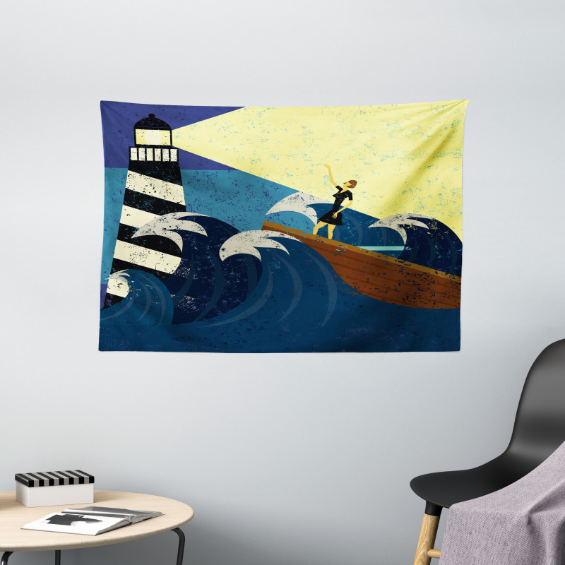 Grunge Sea Storm Wide Tapestry