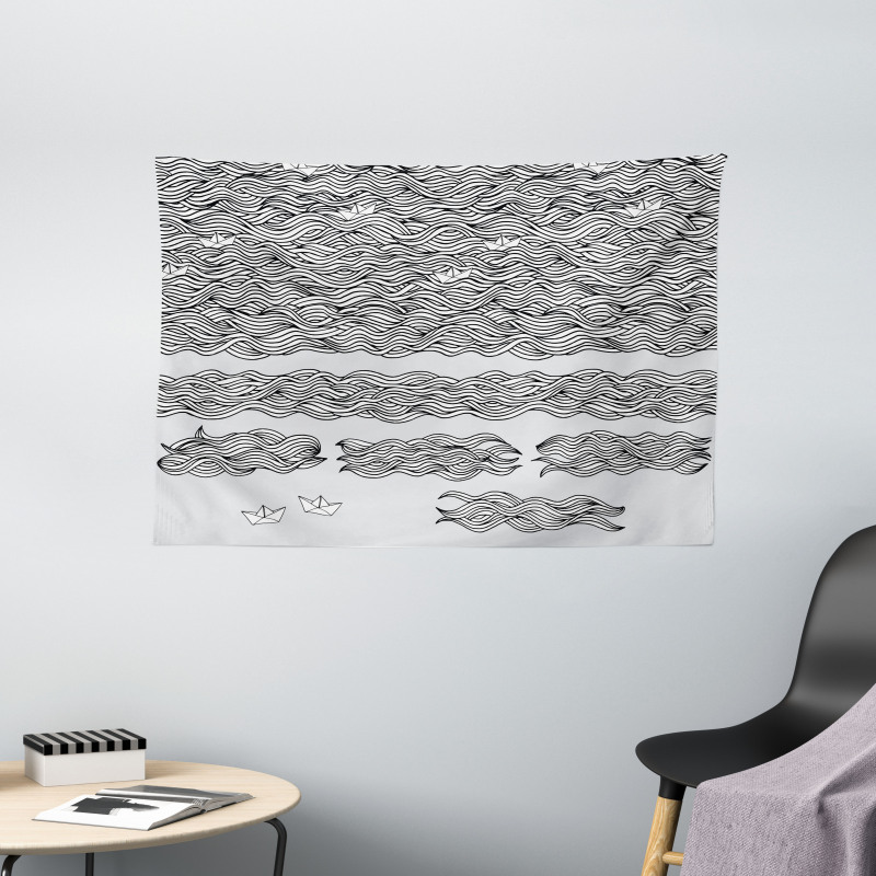 Sketchy Wavy Sea Wide Tapestry