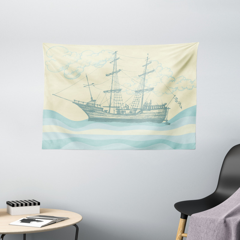 Ship Waves Clouds Wide Tapestry